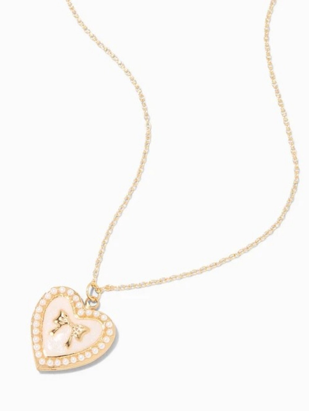 NWT Claire's Gold Heart Locket Necklace with Bow Detailing